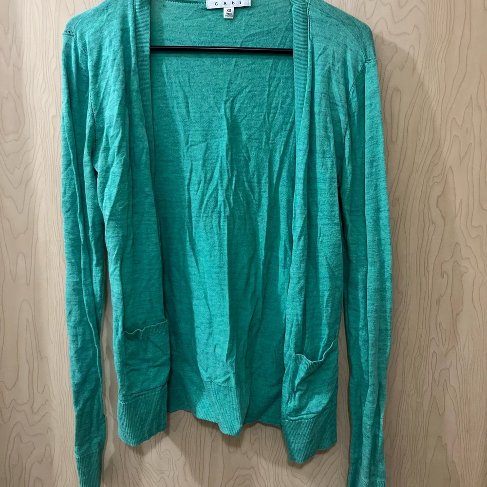 CAbi Green Cardigan Sweater Lightweight Open-Front